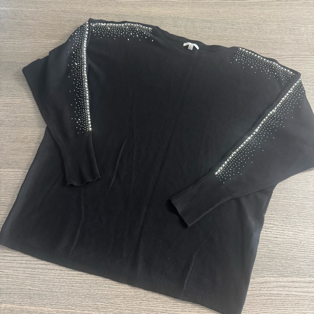Women's Rhinestones Sweater VILA MILANO Size L Large Black Soft Embellished
